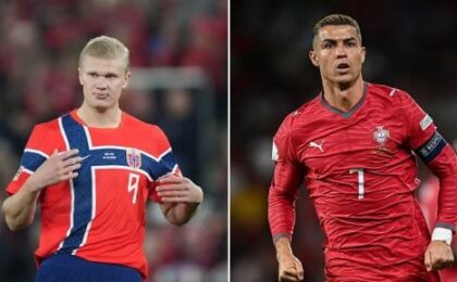 رونالدو وهالاند قبل مباراة النرويج ضد البرتغال في دوري الأمم الأوروبية